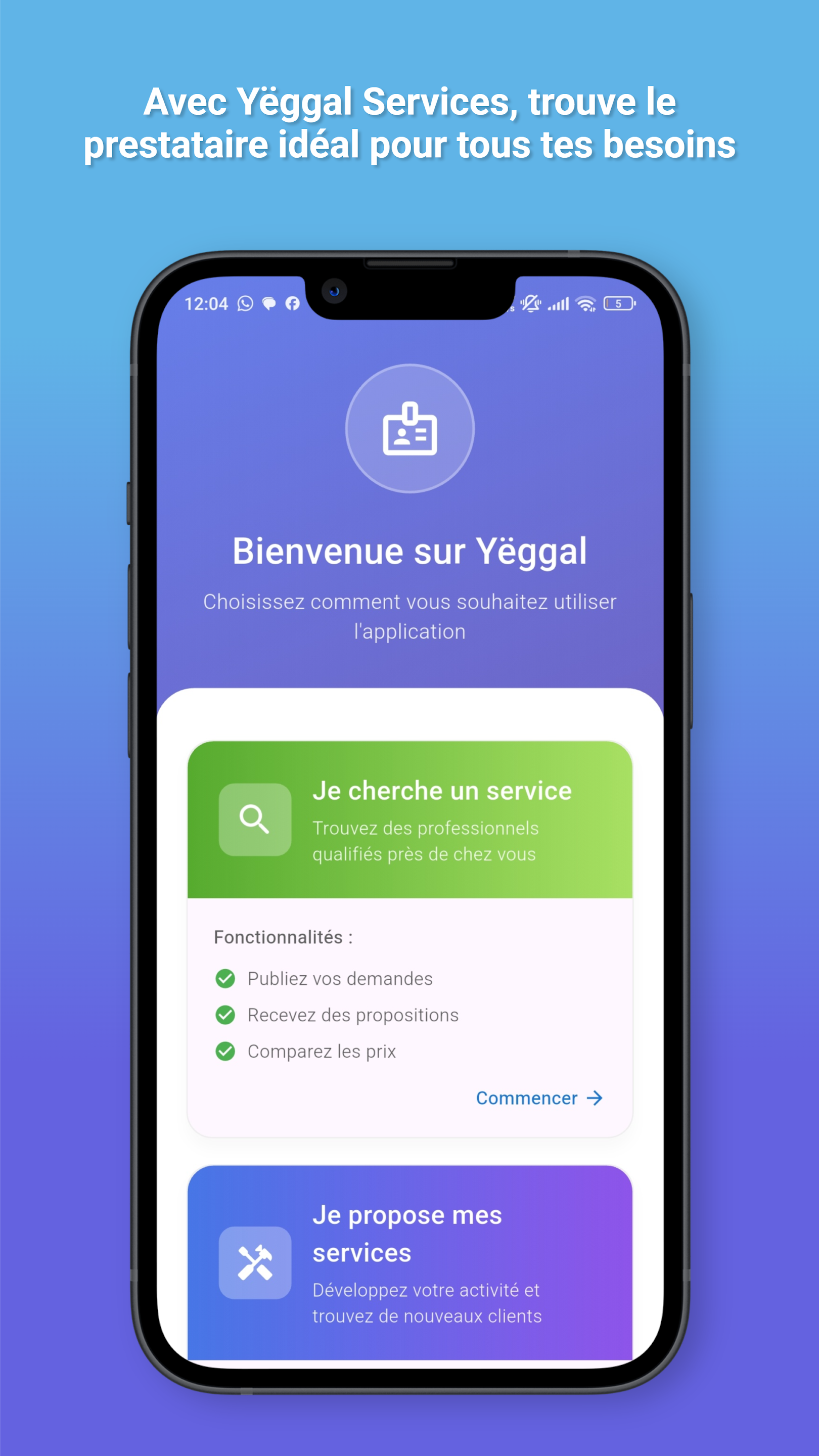 Parcours client de l'application Yeggal
