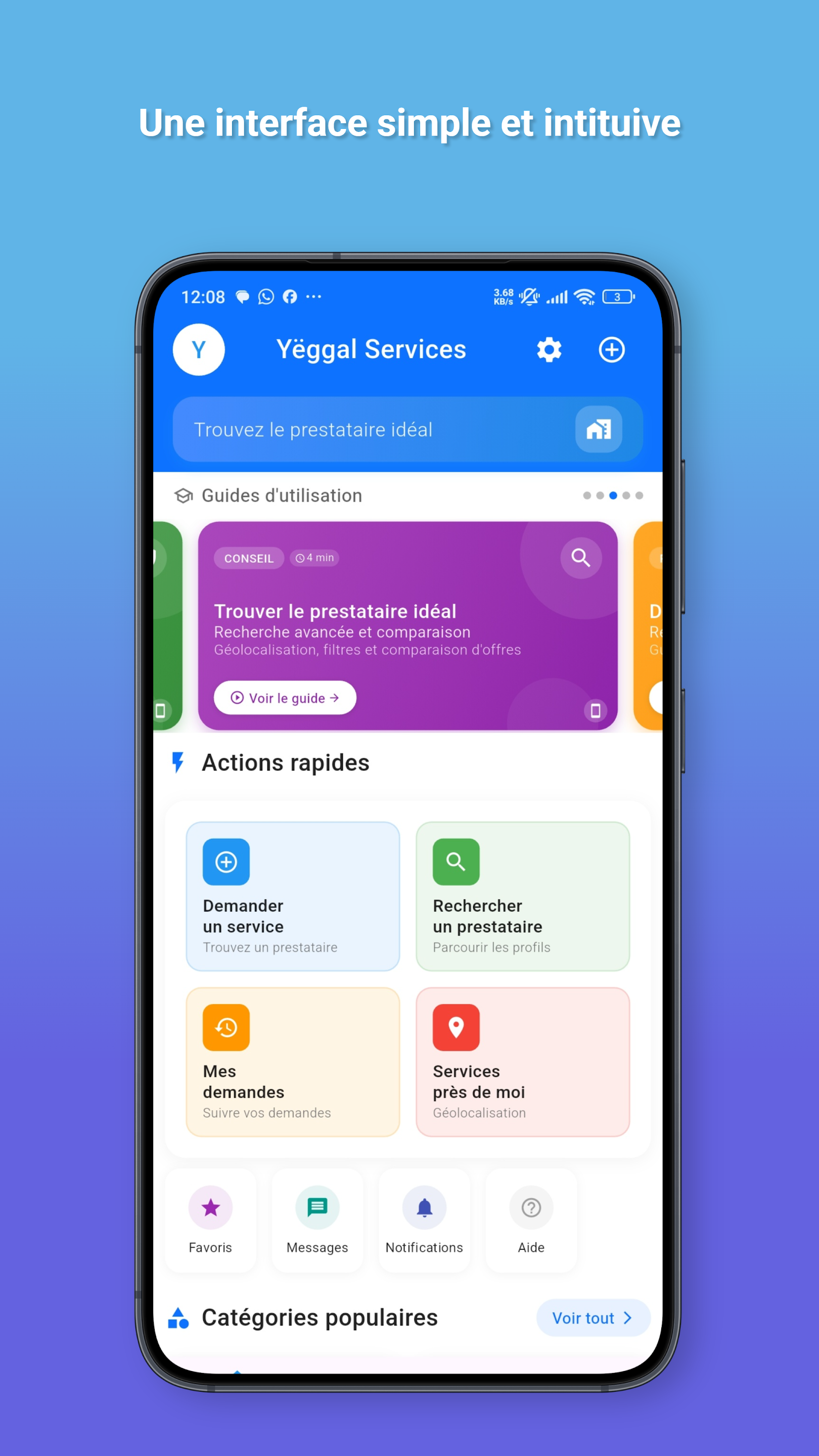 Accueil de l'application Yeggal Services
